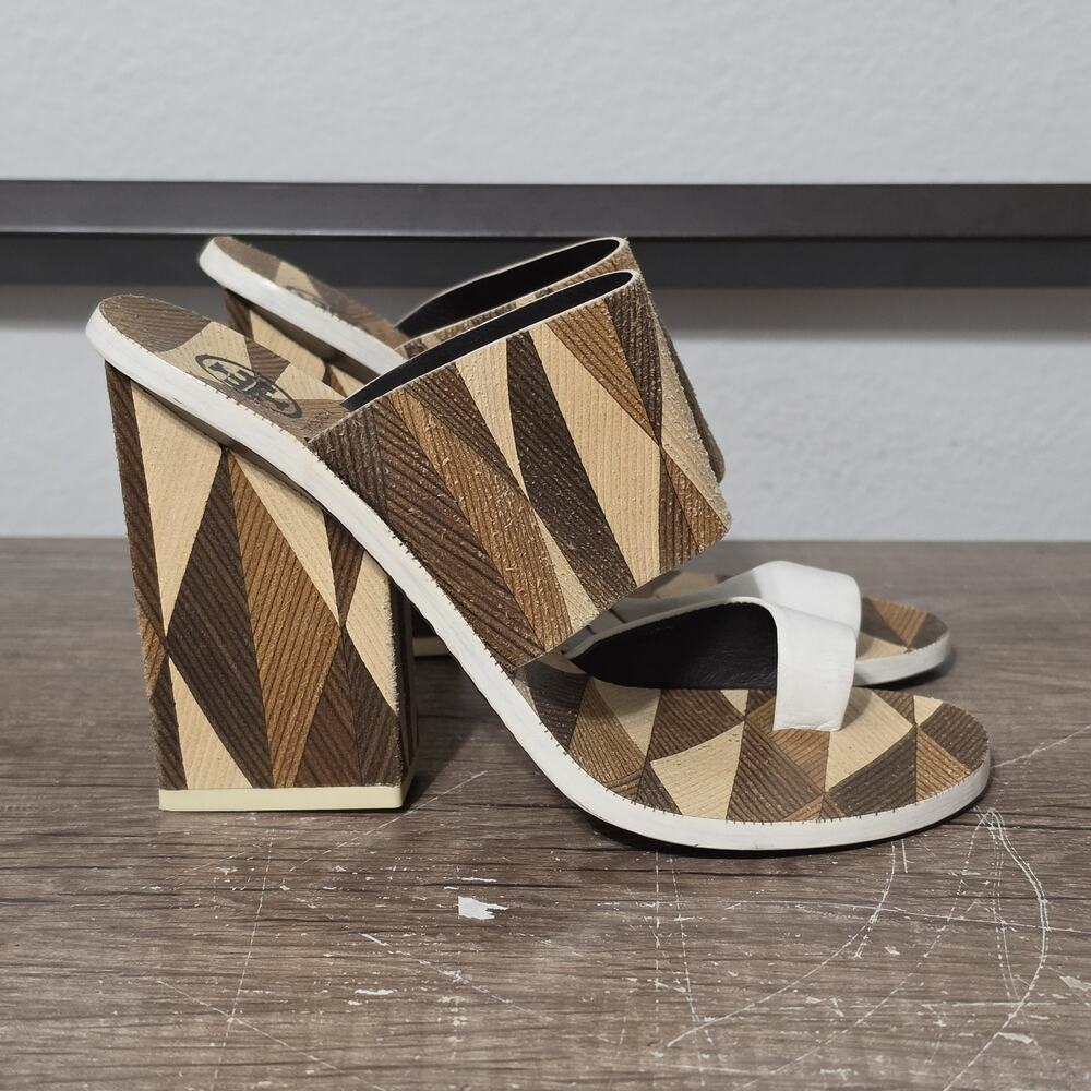 Tory Burch Kepner Block Heel Sandals Heels Shoes Size 6 Geometric Multicolor - Picture 3 of 7